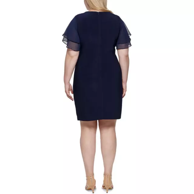 Jessica Howard Womens Ruched Mini Flutter-Sleeve Sheath Dress Plus BHFO 2845 2