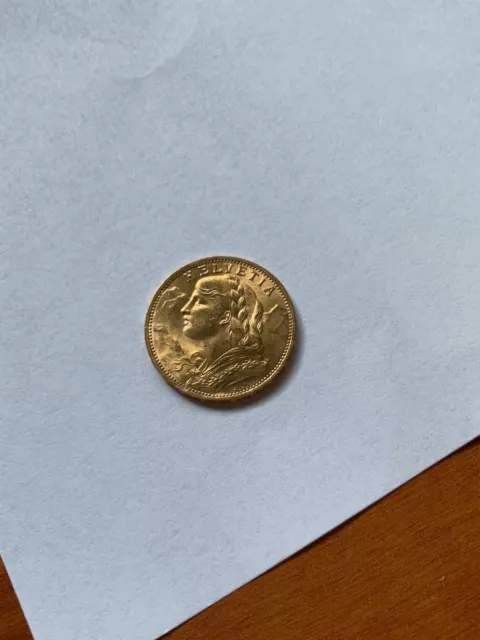 GOLD COIN 1927B 20 Francs Swiss Helvetia Vreneli
