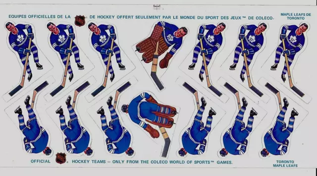 1970 coleco world of sport games TORONTO MAPLE LEAFS player decal set mint