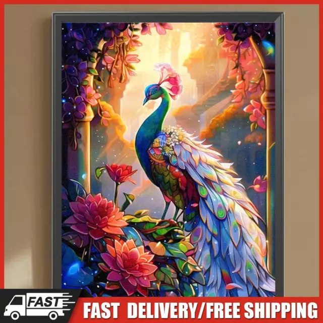 5D Diamond Painting DIY Round Drill Illuminated Peacock Decor 30x40