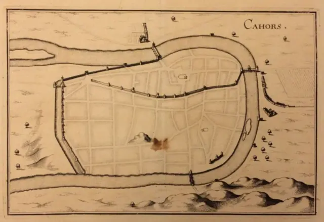 Plan de Cahors, gravure ancienne XVIIe siècle Mérian