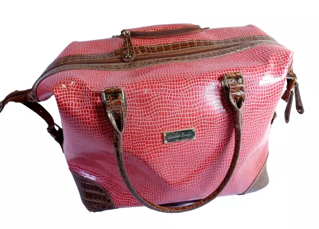 Samantha Brown Crocodile Embossed Rolling Carry-on Under seat Bag Set Maroon