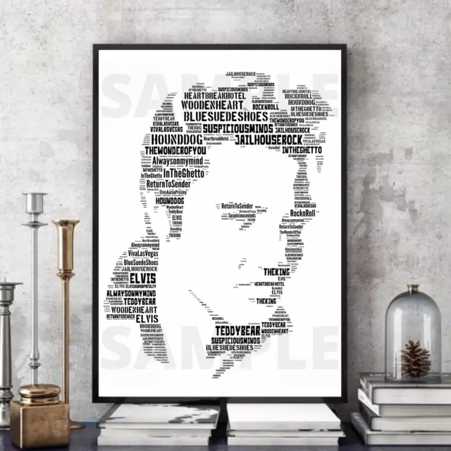 Elvis Presley Portrait in songs Word Art Keepsake/Memorabilia/Gift/Collectable