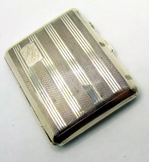 Vintage 1940's Solid Silver Cigarette Case With Engine Turned Pattern. 64.1g