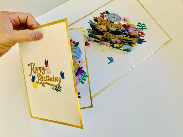 ORIGAMI POP CARDS Premium Gold Happy Birthday 3D Pop Up Greeting Card ...
