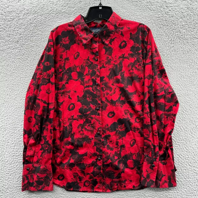 JONES NEW YORK Shirt Womens XL Button Up Blouse Top Floral Long Sleeve Red