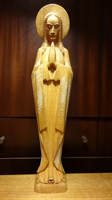 Antique 16" Hand Carved Wood Catholic Praying Our Lady Virgin Mary Statue Figure