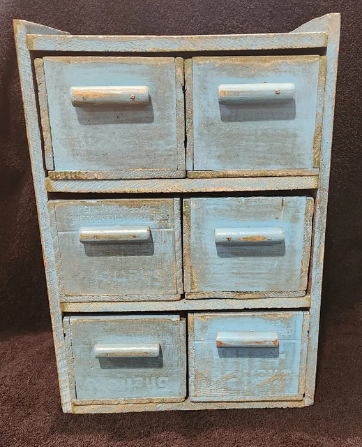Antique Primitive Farmhouse Wooden Apothecary 6 Drawer Spice Cabinet Handmade