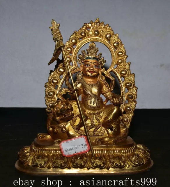 8.2" Chinesische Bronze Gilt Malerei Gelbe Jambhala Reichtum Gott Statue