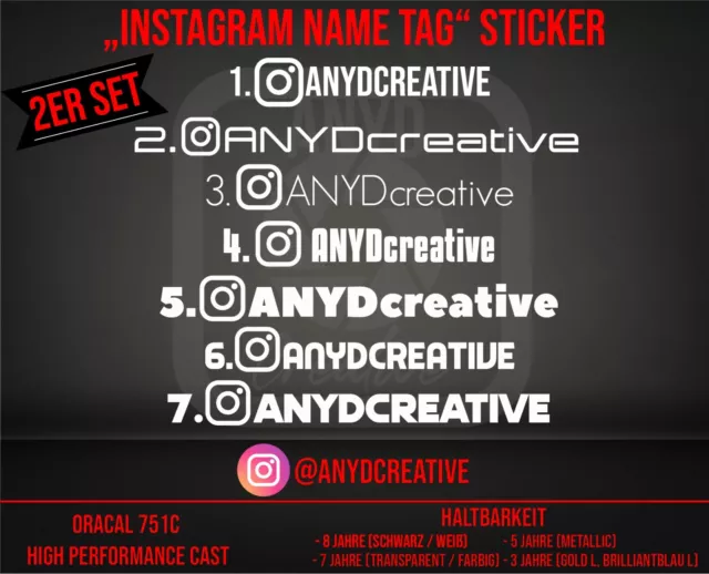 Instagram Aufkleber Auto je 2x ✓ [Insta - Holo - Sticker] Sticker