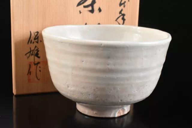 M8482:Japanese Hagi-ware White glaze TEA BOWL Green tea tool,auto w/signed box