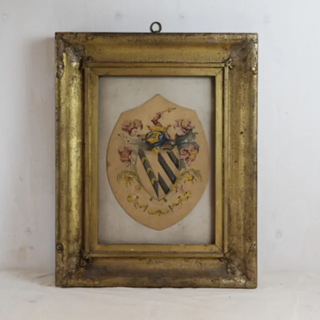 Stemma famiglia inglese XIX secolo, stemma araldico con cornice d'epoca