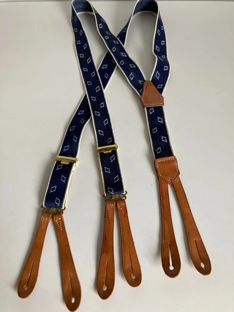 Vintage Elasticated Blue Braces Y Shape with Leather Tabs - Skinhead Ska Retro