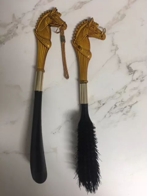 Vintage Horse Head Shoe Brush and Shoehorn Set