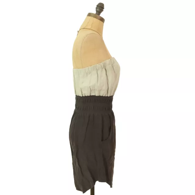 Quiksilver Strapless Mini Dress S Raw Silk Skirt Linen Top Green Black EUC B79 2