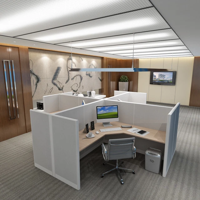 5x5 L Shape Cubicles- 51″ H- 4 MAN (QUAD) L Shape Fully Fabric Office Worksta...