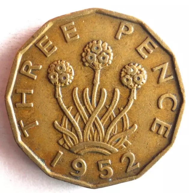 1952 GREAT BRITAIN 3 PENCE - Excellent Coin - FREE SHIP - Bin #341