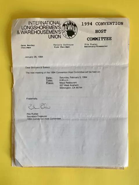 ILWU Union 1994 Convention Activity’s Paperwork Itinerary Longshoremen’s Union
