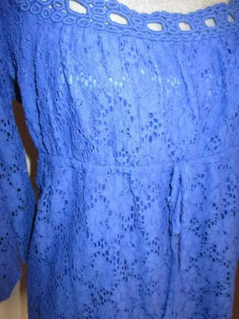 NWT Laundry Shelli Segal Dress Blue Eyelet Lace Crochet Drawstring Dress   M 2