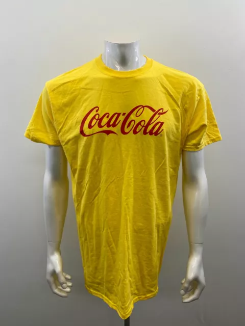 Coca-Cola Men's Cotton T Shirt Size Large Yellow Short Sleeve Crew Neck Tee