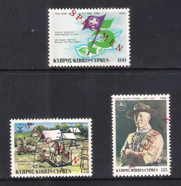 CYPRUS 1982 YEAR OF THE SCOUT BADEN POWELL SET Opt. SPECIMEN MNH SCOUTS SCOUTING