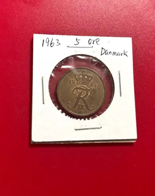 1963 5 Ore Danmark Coin - Nice World Coin !!!