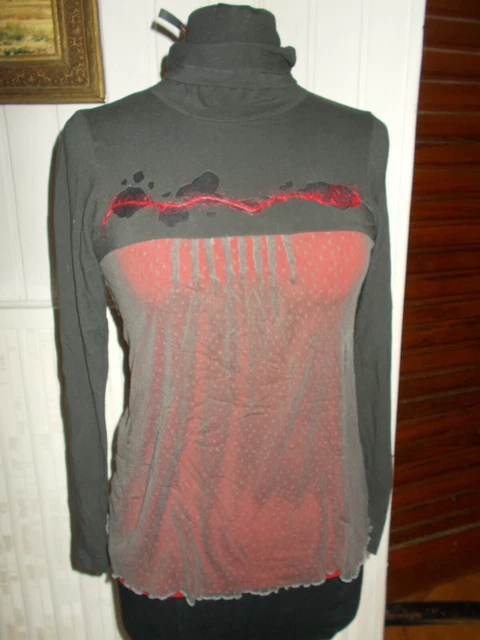 Tee-shirt à Capuche Cop Copine - Taille 36/38 - Manches 3/4 Beige Liseré Rose - Occasion Très Bon état