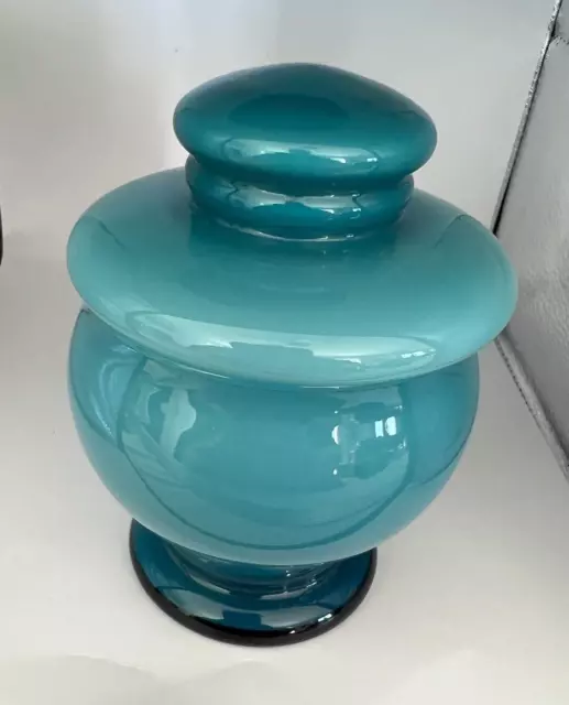 Vintage Mid Century Murano Glass Large Covered Jar by Carlo Moretti Turquoise