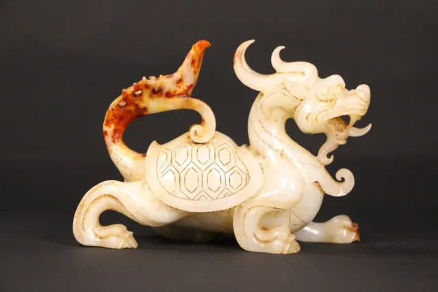 Chinese Exquisite Handmade Dragon turtle carving Hetian Jade Statue