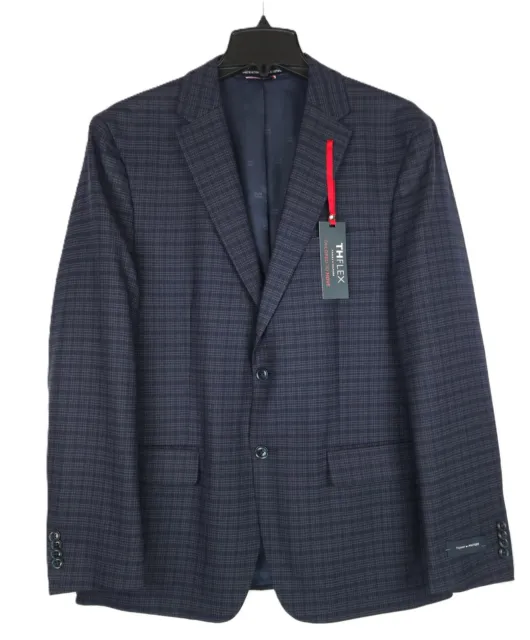 Tommy Hilfiger Men's Modern-Fit Stretch Wool Sport Coat Blue/Red Plaid 46R NWT