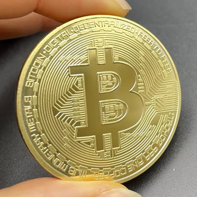 Gold Plated Bitcoin Coin Virtual Crypto Commemorative Medal in Capsule