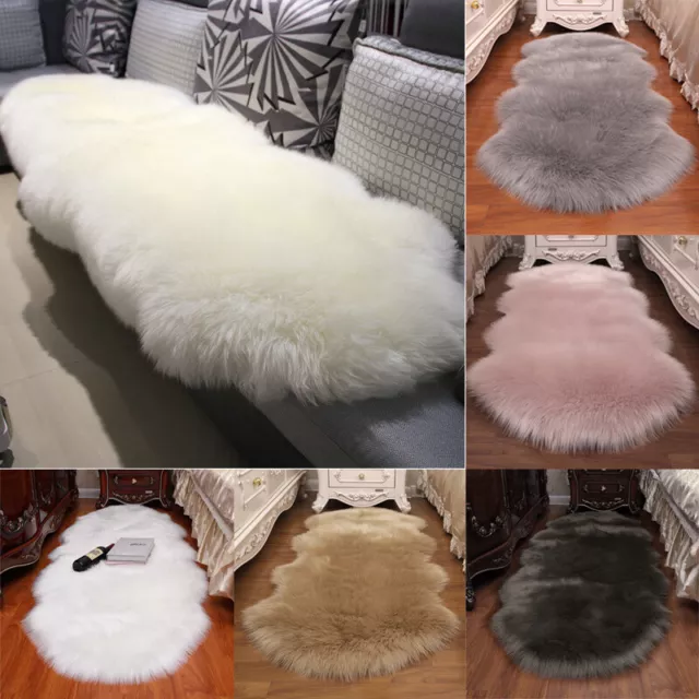 Blanket Soft Natural Sheepskin Mat Fluffy Fur Throw Rug Cover Sofa/Bed/Flooring