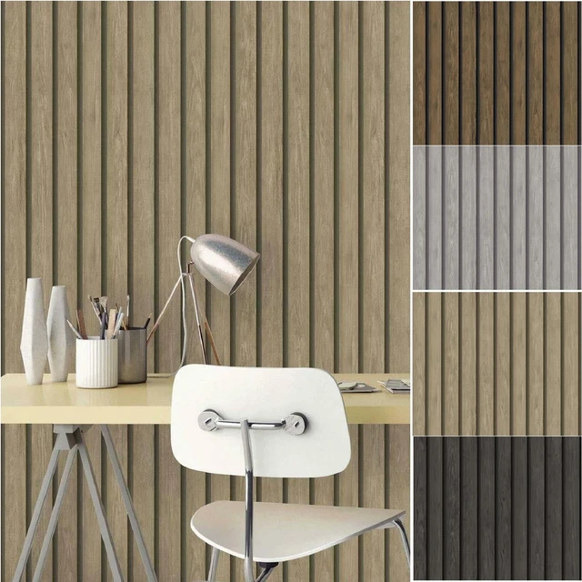 HOLDEN WOODEN SLAT Panelling Wallpaper 3D Wood Panel Faux Effect