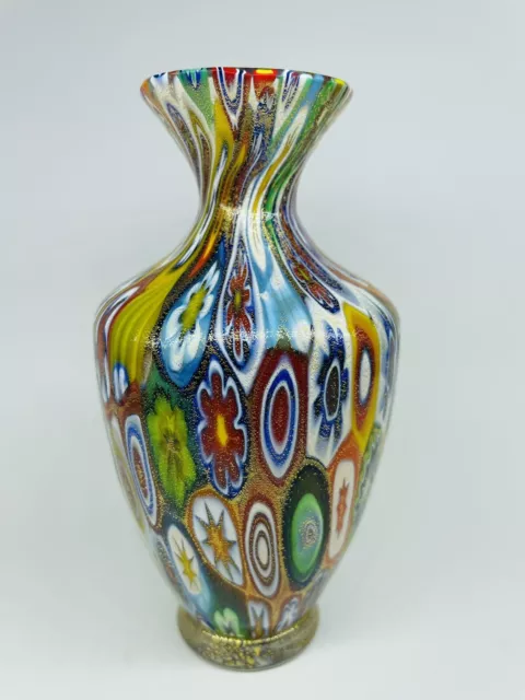 Gambaro & Poggi Murano Art Glass Millefiori Bud Vase With Aventurine