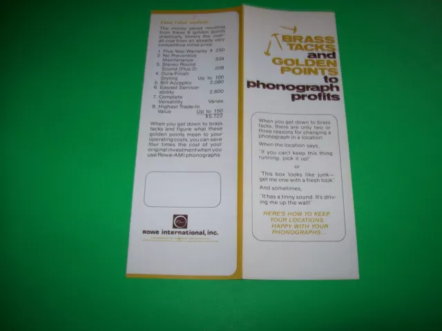 BRASS TACKS & GOLDEN..By ROWE AMI ORIGINAL JUKEBOX PHONO SALES FLYER BROCHURE