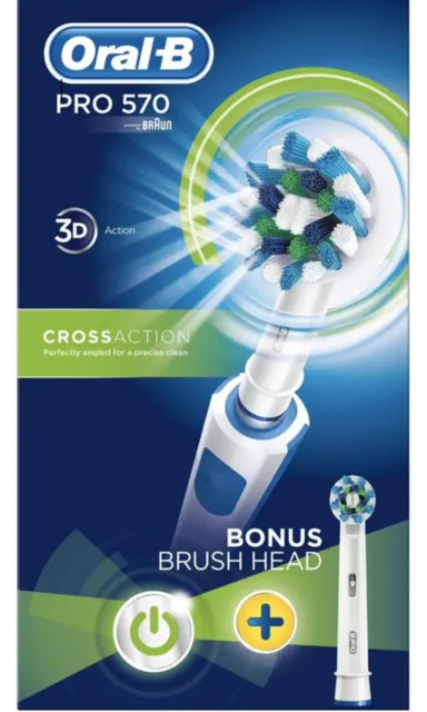 Braun Oral B Pro 570 Electric Toothbrush Plus Bonus Cross Action Brush Heads