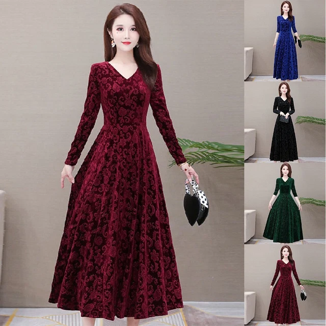 Tout Neuf Robe Femmes Robe Velours Col V Moulant Respirant Soirée Cocktail