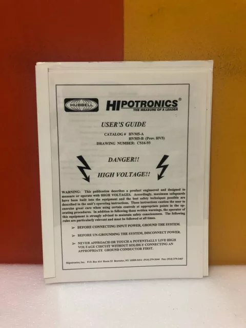 Hipotronics Catalog HVM5-A HVM5-B User Manual