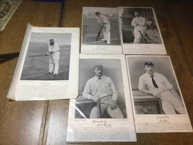 Famous Cricketers Vintage Antique Prints Cricket Ephemera X5 Grace 1896