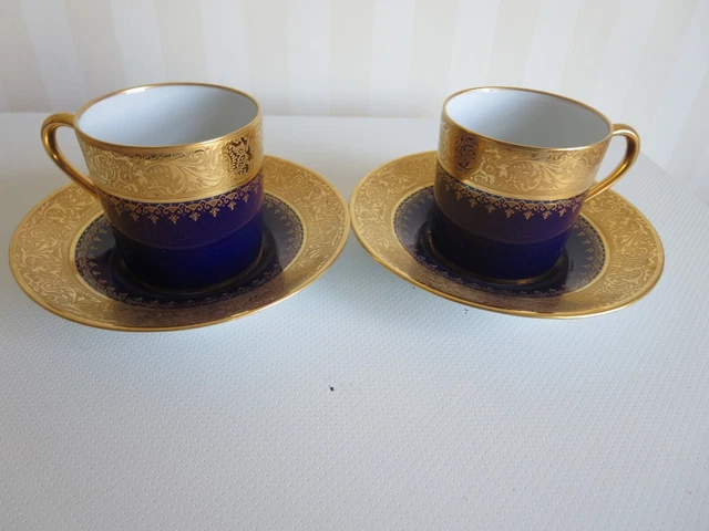 2 Superbes Tasses A Cafe "Litron" - Bleu De Four - Limoges