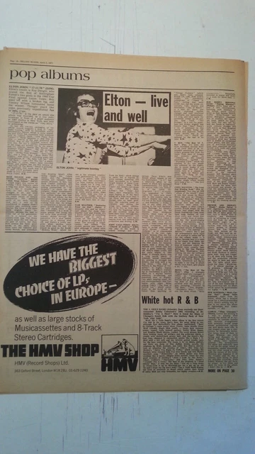 ELTON JOHN Live 'album review' 1971 UK Article/Clipping