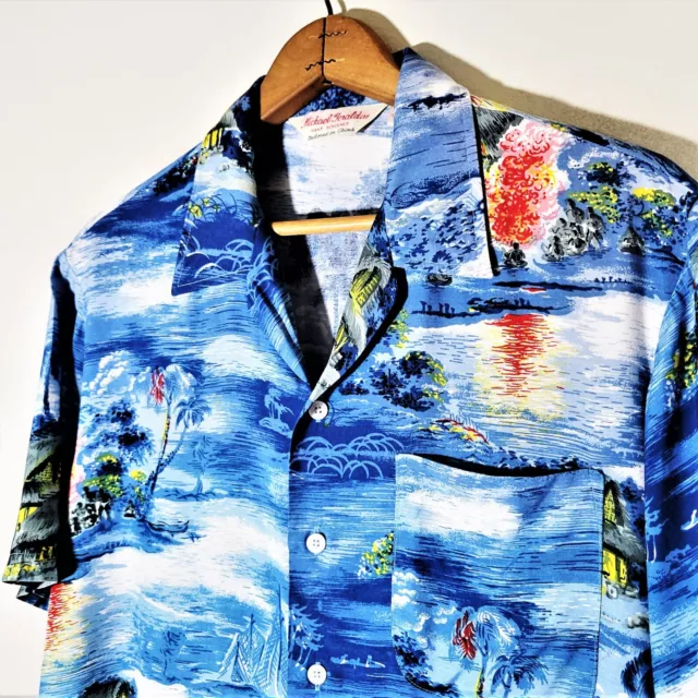 Vintage 80s Rayon Hawaiian Shirt Vtg 1980s Retro Surf Camp Aloha Button Up Sz M