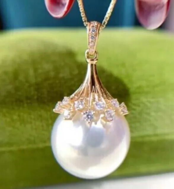 Huge AAAA 16mm Perfect Round white south sea  Shell Pearl Pendant 14k gold