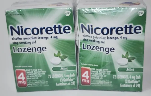 2-Nicorette 4 mg Pastilla 72 Tubo de salida Sabor como nuevo sellado ¡NUEVO EN CAJA!