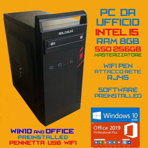 COMPUTER PC da UFFICIO INTEL i5 Ram 8GB SSD256GB DVDRW Windows 10 + Office 2019