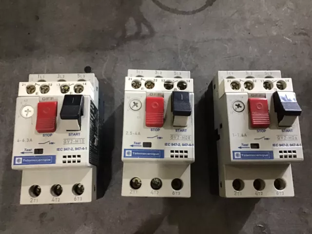 Telemecanique Motor Starters: GV2-M06, GV2-M08, GV2-M10 (Sold As Lot, All Three)