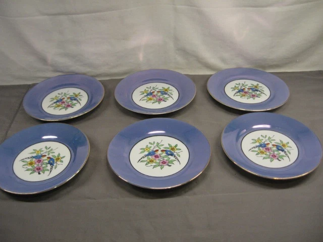 Lot of 6 Noritake  Salad Plates Blue Luster Border 6 1/4" Diameter VGC