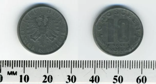 Austria 1948 - 10 Groschen Zinc Coin - Imperial Eagle with Austrian shield