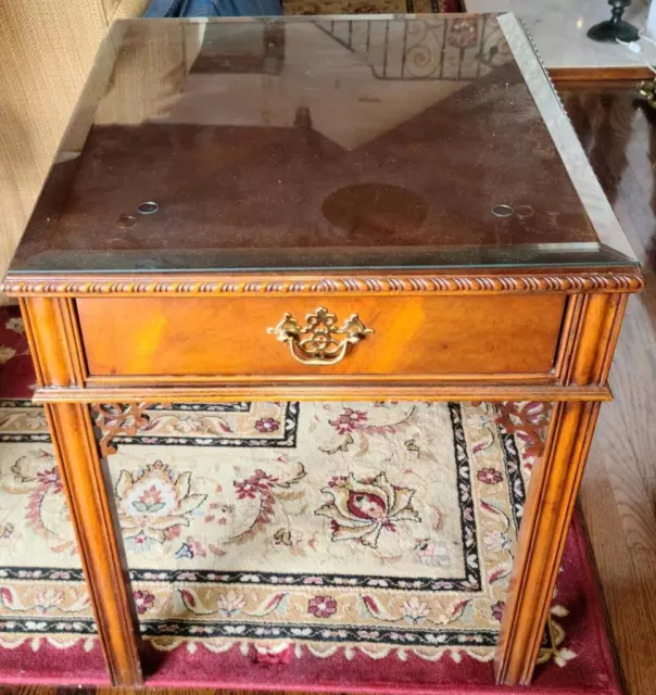 Gorgeous Solid Wood End Table with Glass Topper - VGC - Historical James River