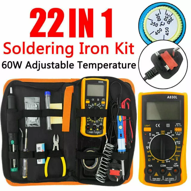 60W Soldering Iron Kit Electronics Welding Irons Solder Tools Adjustable Temp UK